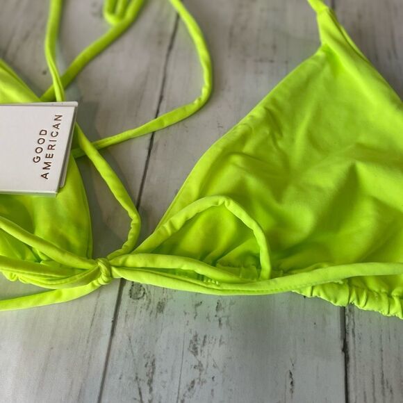 Good American Size 2 Matte Tiny Ties Triangle Bikini Top Electric Lime Swim NWT - Picture 5 of 9